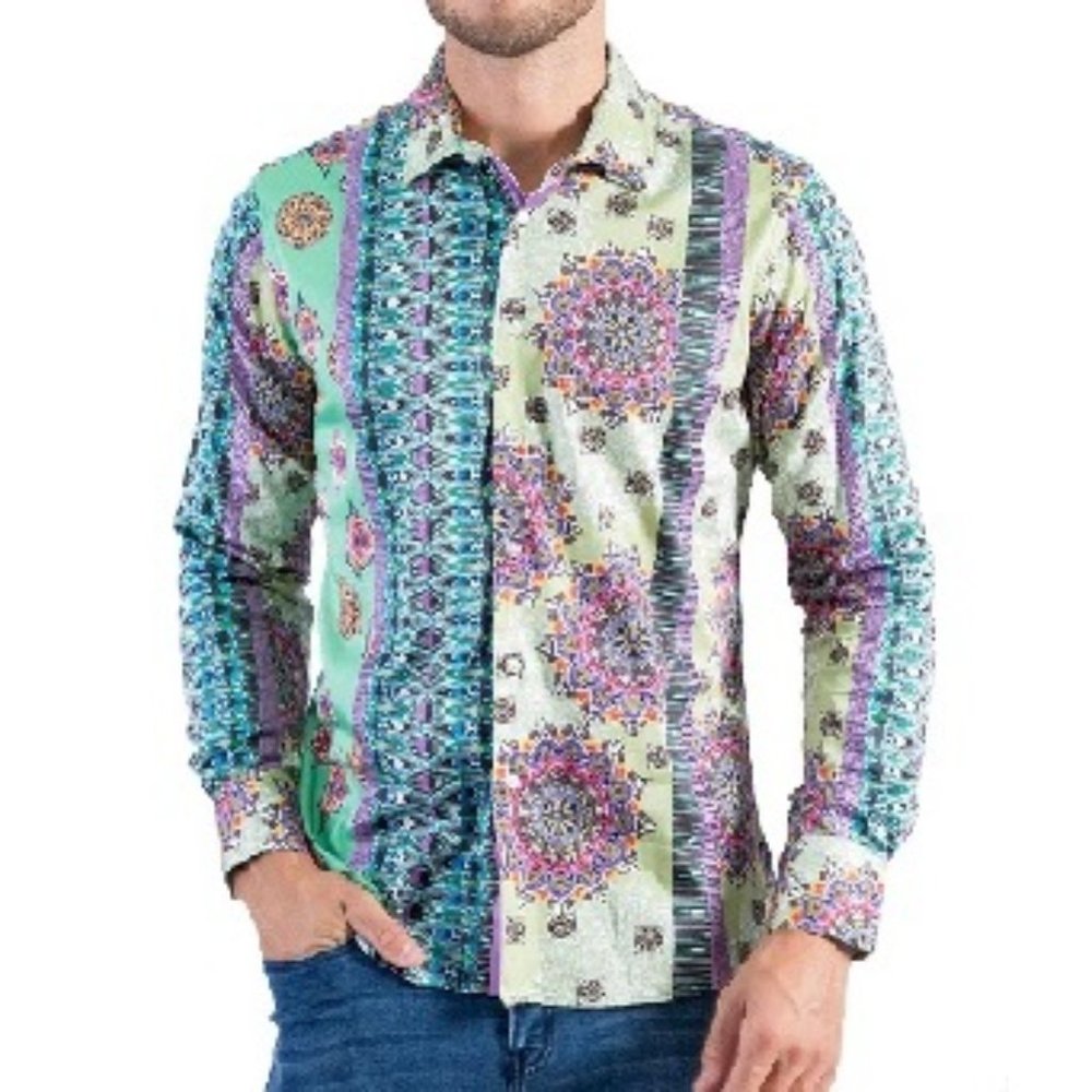 🆕 DREAM CATCHER LONG SLEEVE BUTTON UP SHIRT - MULTI COLOR - MEN